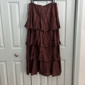 Y2K Solstice Brown Tiered Maxi Skirt M Peasant Prairie Milkmaid Boho Hippie
